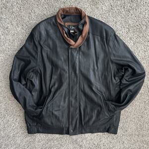 VTG Remy Men’s Black Brown Double Collar Lambskin Leather Jacket 2XT Made In USA